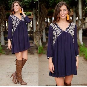 Embroidered Navy colored Boho Dress